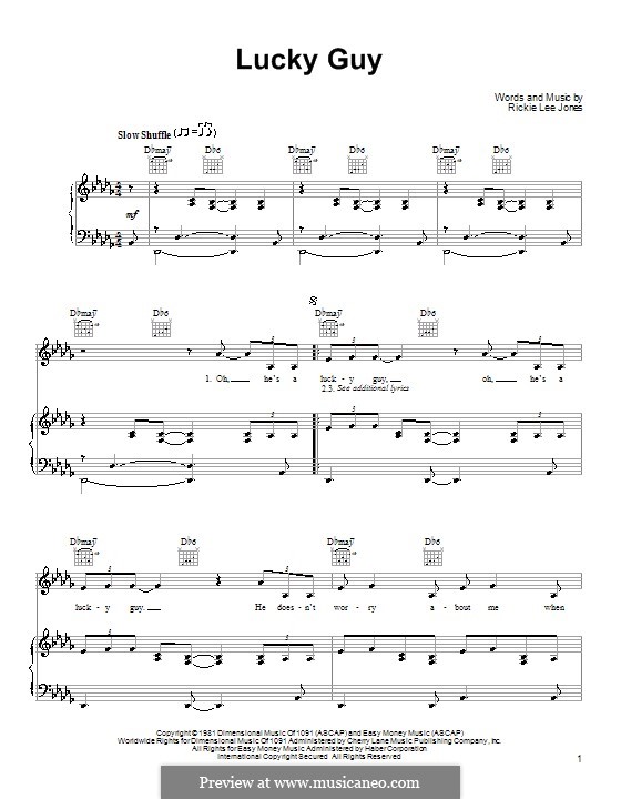Lucky Guy: Für Stimme und Klavier (oder Gitarre) by Rickie Lee Jones