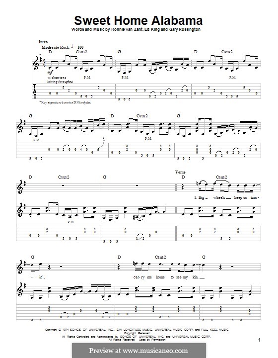 Sweet Home Alabama (Lynyrd Skynyrd): Für Gitarre mit Tabulatur by Ed King, Gary Rossington, Ronnie Van Zant