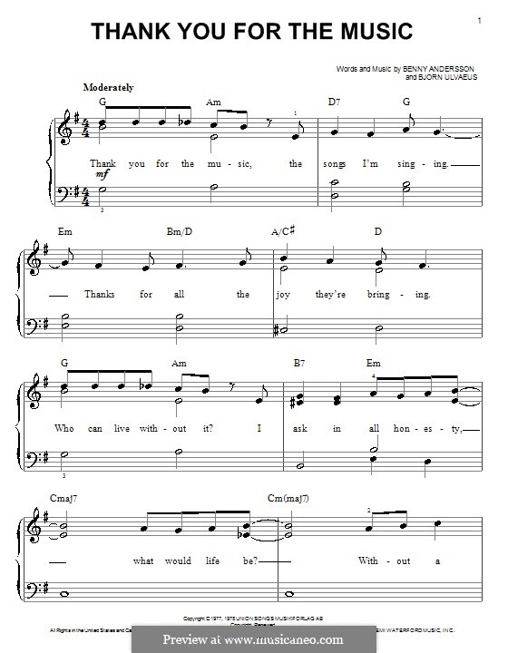 Thank You for the Music (ABBA): Für Klavier, leicht by Benny Andersson, Björn Ulvaeus
