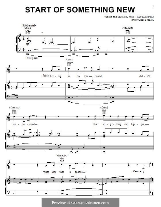 Start of Something New (from High School Musical): Für Stimme und Klavier (oder Gitarre) by Matthew Gerrard, Robbie Nevil