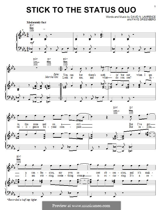 Stick to the Status Quo (High School Musical): Für Stimme und Klavier (oder Gitarre) by David N. Lawrence, Faye Greenberg