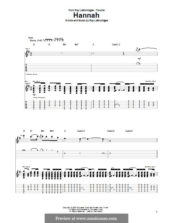 Hannah: Für Gitarre mit Tab by Ray LaMontagne