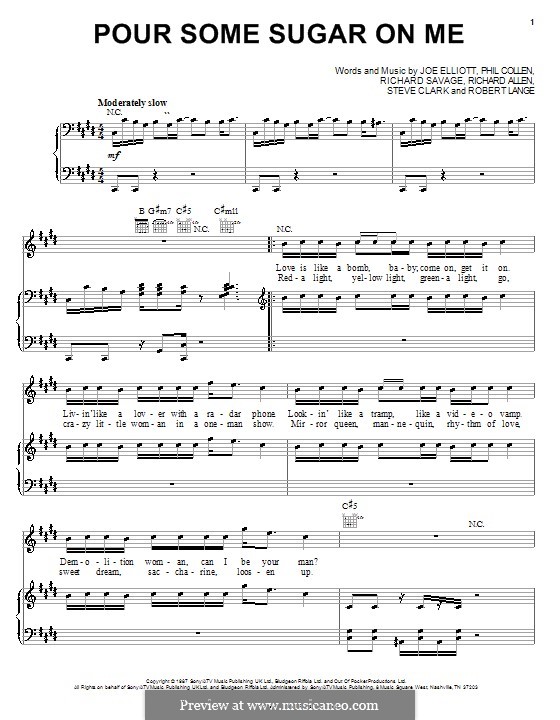 Pour Some Sugar on Me (Def Leppard): Für Stimme und Klavier (oder Gitarre) by Joe Elliott, Phil Collen, Richard Savage, Robert John Lange, Steve Clark