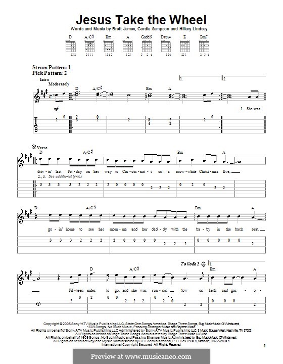 Jesus Take the Wheel (Carrie Underwood): Für Gitarre (Sehr leichte Fassung) by Brett James, Gordie Sampson, Hillary Lindsey