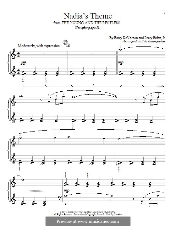 Nadia's Theme (from The Young and the Restless): Für Klavier by Barry DeVorzon, Perry Botkin Jr.