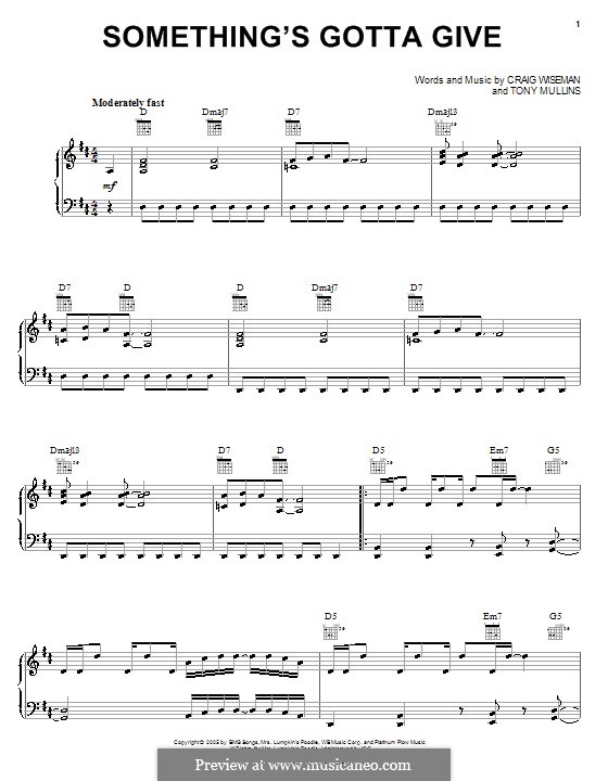 Something's Gotta Give (LeAnn Rimes): Für Stimme und Klavier (oder Gitarre) by Craig Wiseman, Tony Mullins
