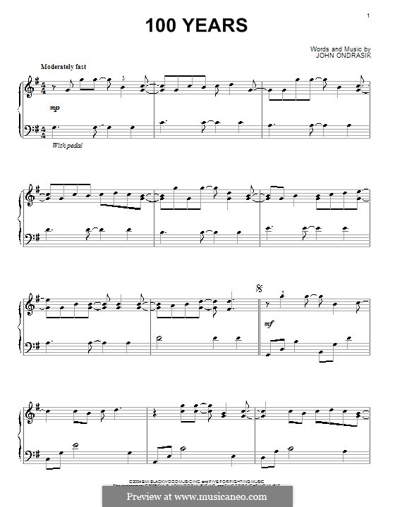100 Years (Five for Fighting): Für Klavier by John Ondrasik