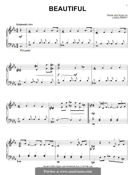 Beautifull (Christina Aguilera & Beverly McClellan): Für Klavier by Linda Perry