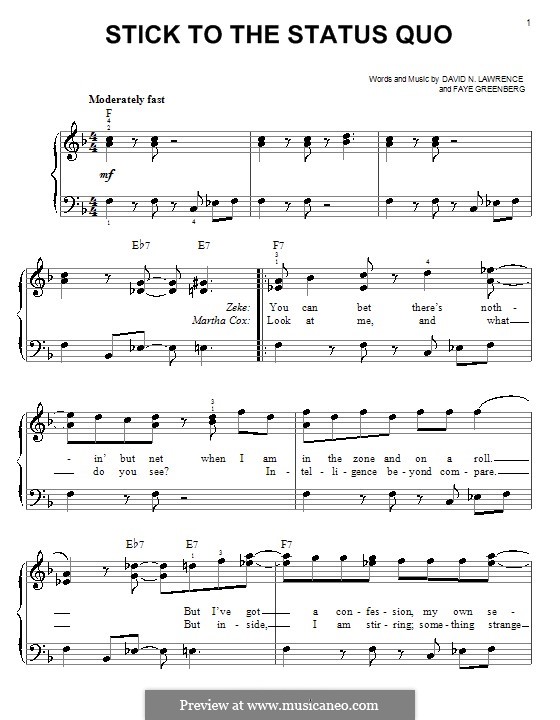 Stick to the Status Quo (High School Musical): Für Klavier, leicht by David N. Lawrence, Faye Greenberg