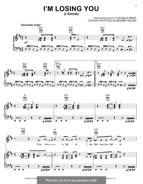 I'm Losing You (I Know): Für Stimme mit Klavier oder Gitarre (The Temptations) by Cornelius Grant, Edward Holland Jr., Norman J. Whitfield