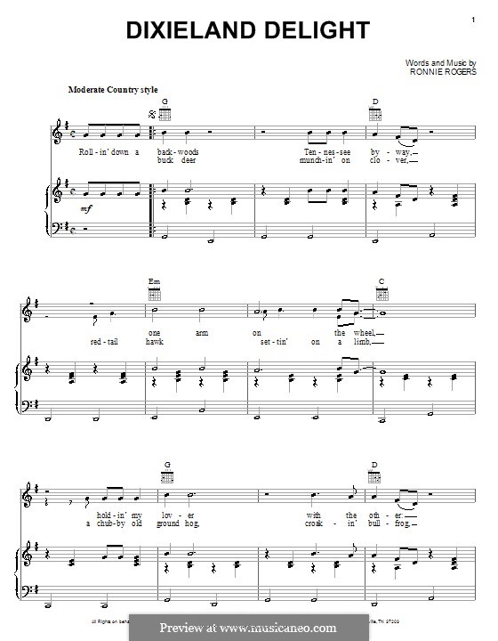 Dixieland Delight (Alabama): Für Stimme und Klavier (oder Gitarre) by Ronald Rogers