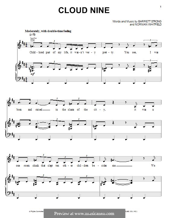 Cloud Nine (The Temptations): Für Stimme und Klavier (oder Gitarre) by Barrett Strong, Norman J. Whitfield