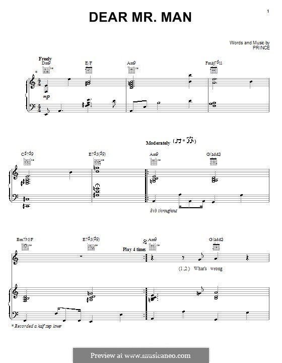 Dear Mr. Man: Für Stimme und Klavier (oder Gitarre) by Prince