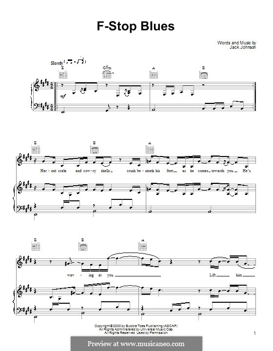 F-Stop Blues: Für Stimme und Klavier (oder Gitarre) by Jack Johnson