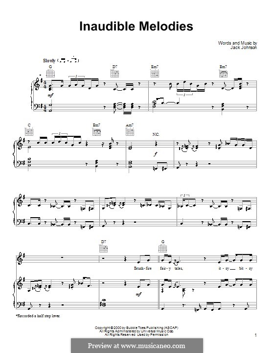 Inaudible Melodies: Für Stimme und Klavier (oder Gitarre) by Jack Johnson