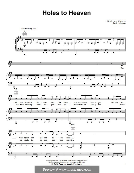 Holes to Heaven: Für Stimme und Klavier (oder Gitarre) by Jack Johnson