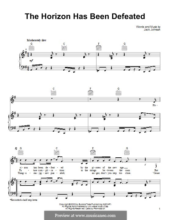 The Horizon Has Been Defeated: Für Stimme und Klavier (oder Gitarre) by Jack Johnson
