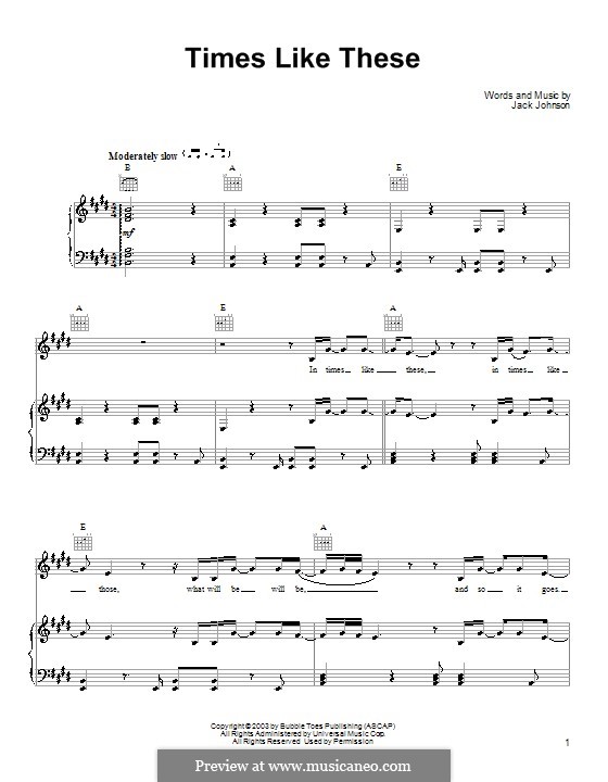 Times Like These: Für Stimme und Klavier (oder Gitarre) by Jack Johnson