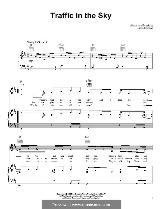 Traffic in the Sky: Für Stimme und Klavier (oder Gitarre) by Jack Johnson