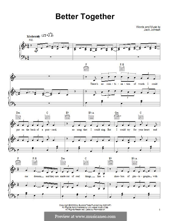Better Together: Für Stimme und Klavier (oder Gitarre) by Jack Johnson