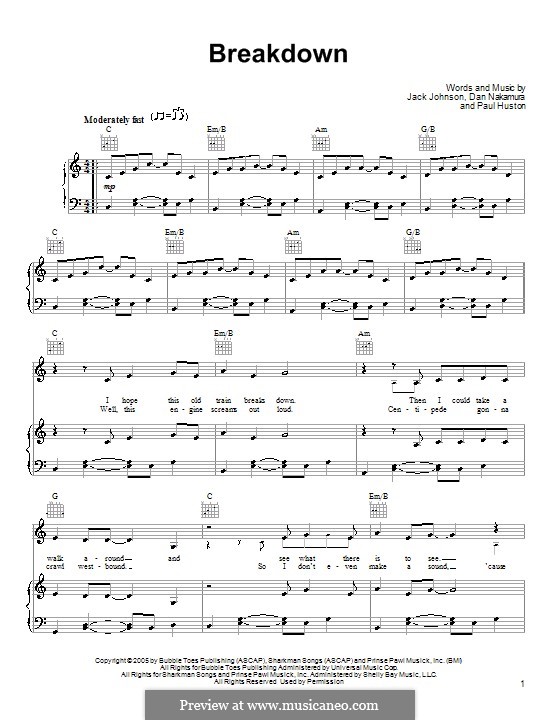 Breakdown (Jack Johnson): Für Stimme und Klavier (oder Gitarre) by Daniel Nakamura, Paul Huston