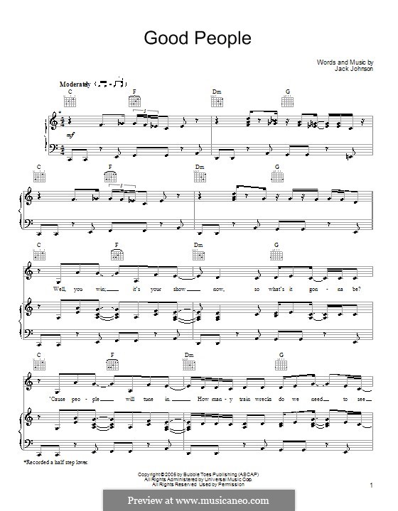 Good People: Für Stimme und Klavier (oder Gitarre) by Jack Johnson