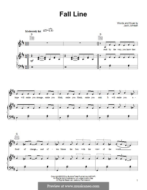 Fall Line: Für Stimme und Klavier (oder Gitarre) by Jack Johnson