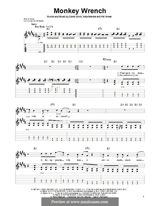 Monkey Wrench (Foo Fighters): Für Gitarre mit Tabulatur by David Grohl, Nate Mendel, Pat Smear