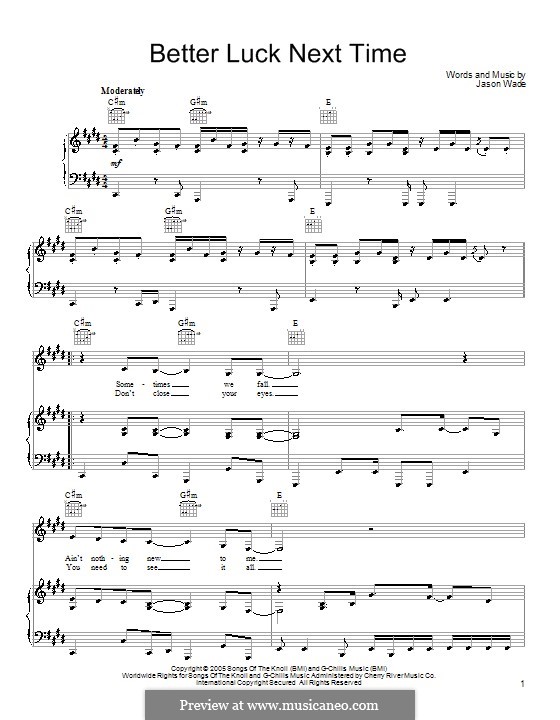 Better Luck Next Time (Lifehouse): Für Stimme und Klavier (oder Gitarre) by Jason Wade
