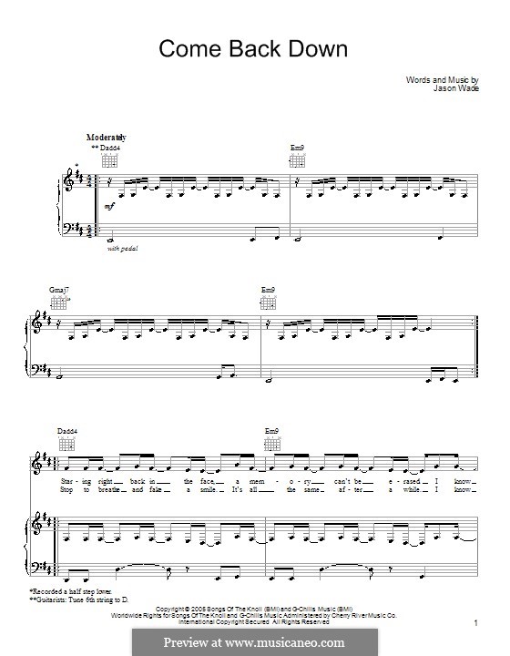 Come Back Down (Lifehouse): Für Stimme und Klavier (oder Gitarre) by Jason Wade
