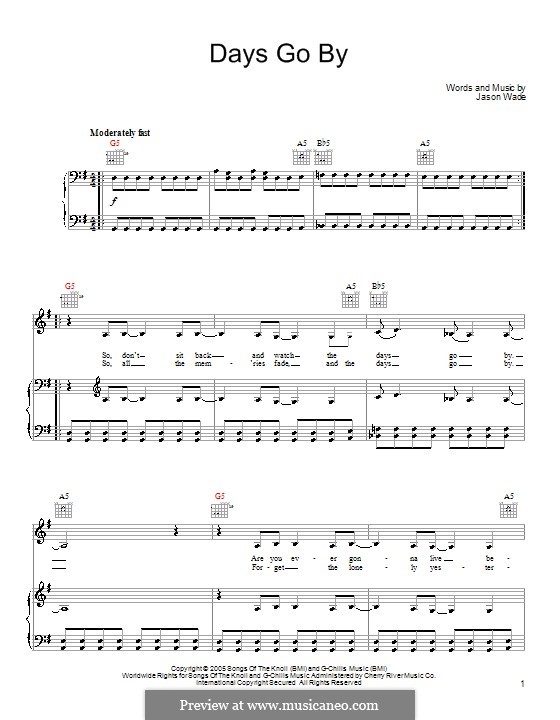 Days Go By (Lifehouse): Für Stimme und Klavier (oder Gitarre) by Jason Wade