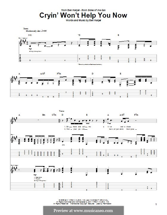 Cryin' Won't Help You: Für Gitarre mit Tabulatur by Ben Harper