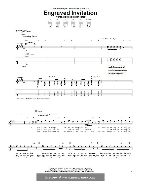 Engraved Invitation: Für Gitarre mit Tabulatur by Ben Harper