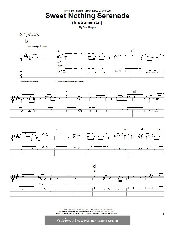 Sweet Nothing Serenade (Instrumental): Für Gitarre mit Tabulatur by Ben Harper
