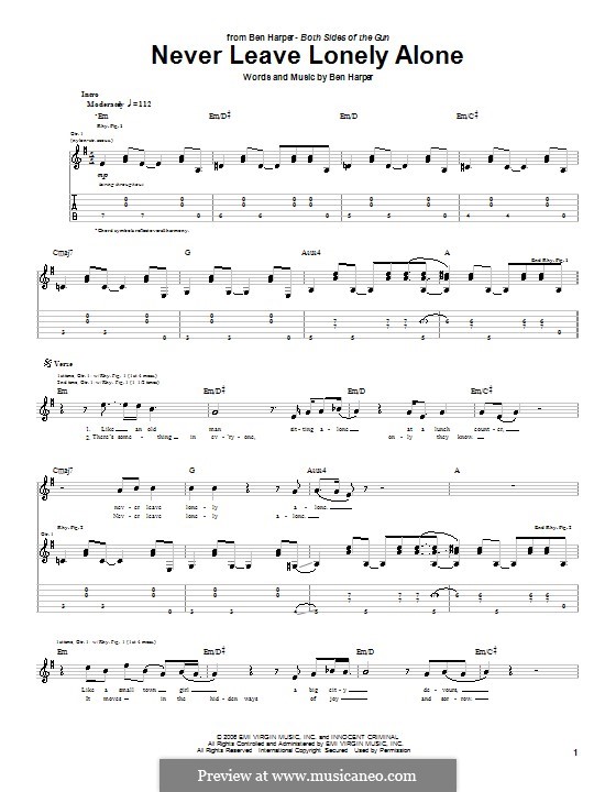 Never Leave Lonely Alone: Für Gitarre mit Tabulatur by Ben Harper