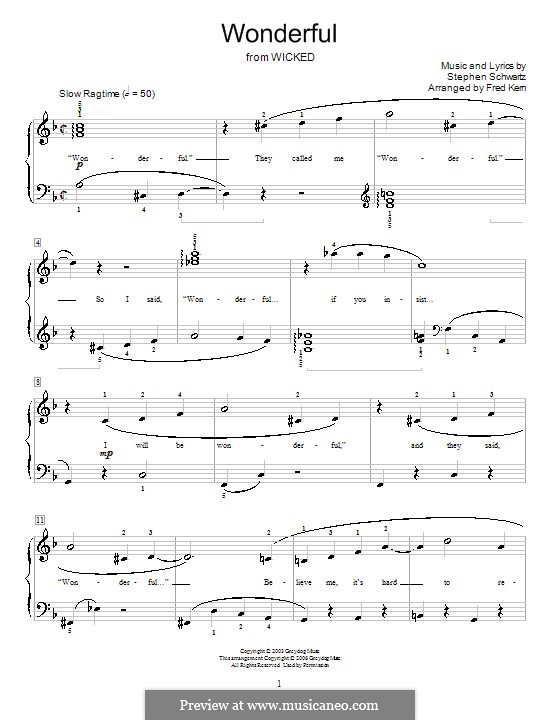 Wonderful (from Wicked): Für Klavier by Stephen Schwartz