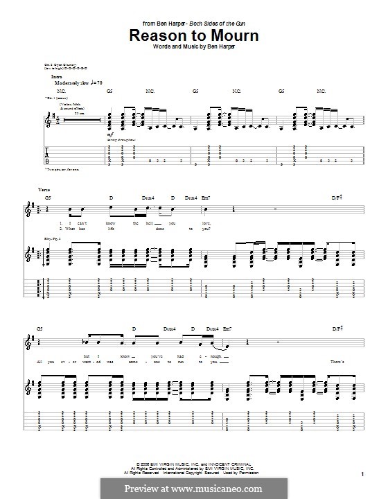 Reason to Mourn: Für Gitarre mit Tabulatur by Ben Harper
