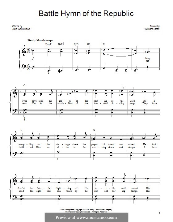 Battle Hymn of the Republic: Für Klavier, leicht by William Steffe