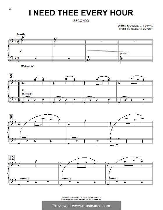 I Need Thee Every Hour: Für Klavier, vierhändig by Robert Lowry