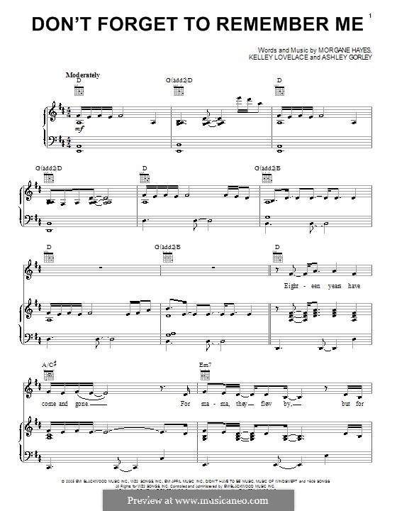 Don't Forget to Remember Me (Carrie Underwood): Für Stimme und Klavier (oder Gitarre) by Ashley Gorley, Kelley Lovelace, Morgane Hayes