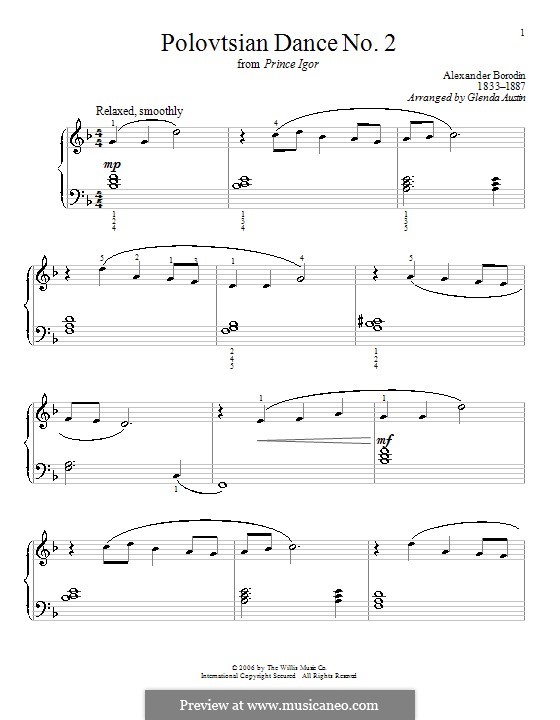 Polovtsian Dances (Printable Scores): Für Klavier (Thema) by Alexander Porfiryevich Borodin