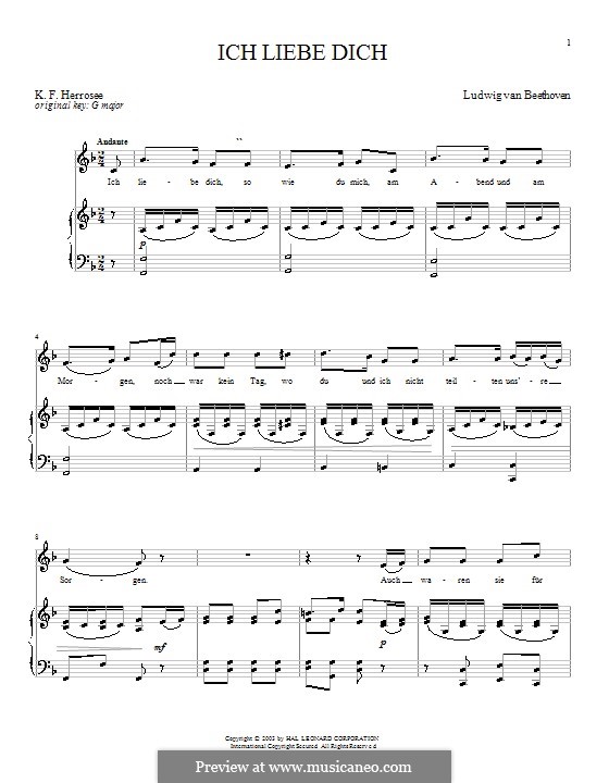 Ich liebe dich, WoO 123: Für Stimme und Klavier by Ludwig van Beethoven