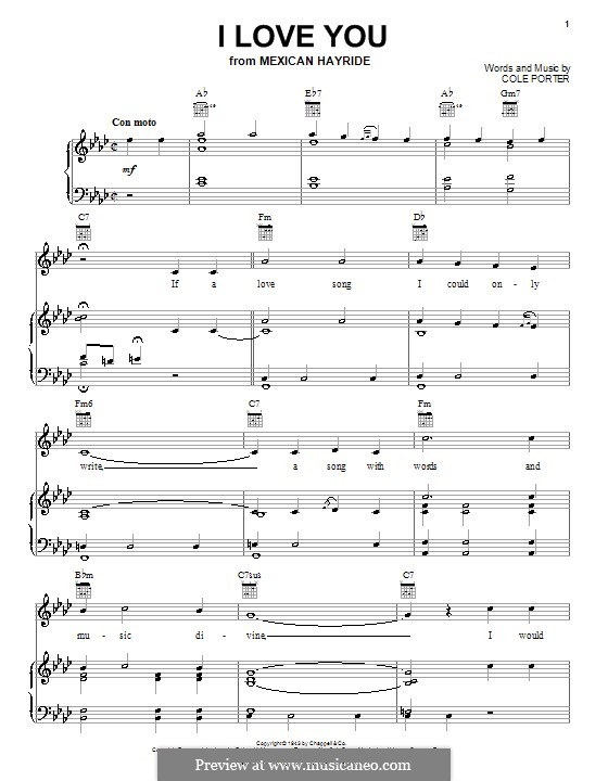 I Love You: Für Stimme und Klavier (oder Gitarre) by Cole Porter