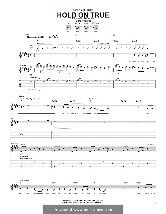 Hold on True (O.A.R.): Für Gitarre mit Tab by Marc Roberge