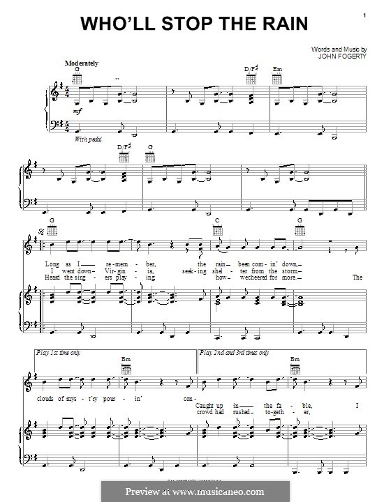 Who'll Stop the Rain (Creedence Clearwater Revival): Für Stimme und Klavier (oder Gitarre) by John C. Fogerty
