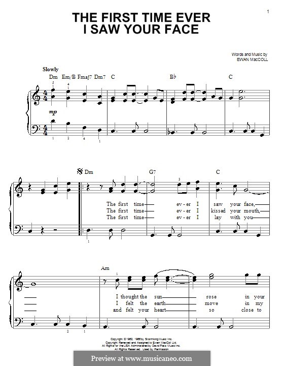 The First Time Ever I Saw Your Face: Für Klavier, leicht (Roberta Flack) by Ewan MacColl