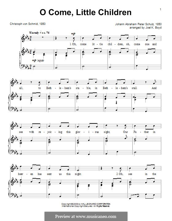 O Come, Little Children: Für Stimme und Klavier (oder Gitarre) by Johann Abraham Schulz