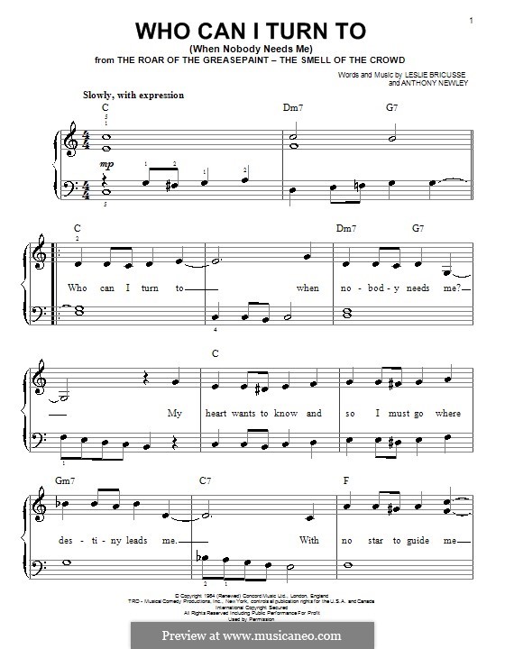 Who Can I Turn To?: Für Klavier, leicht by Anthony Newley, Leslie Bricusse