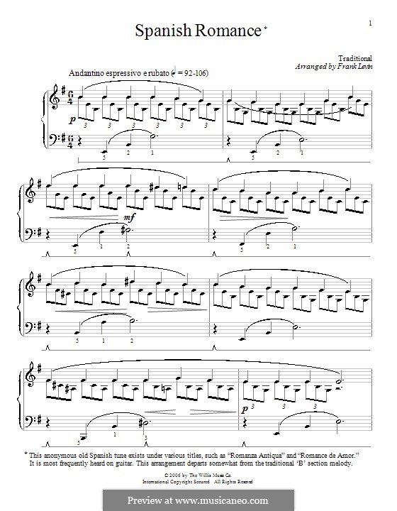 Spanische Romanze: Für Klavier by folklore