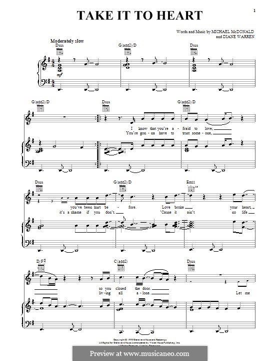 Take It To Heart (Michael McDonald): Für Stimme und Klavier (oder Gitarre) by Diane Warren